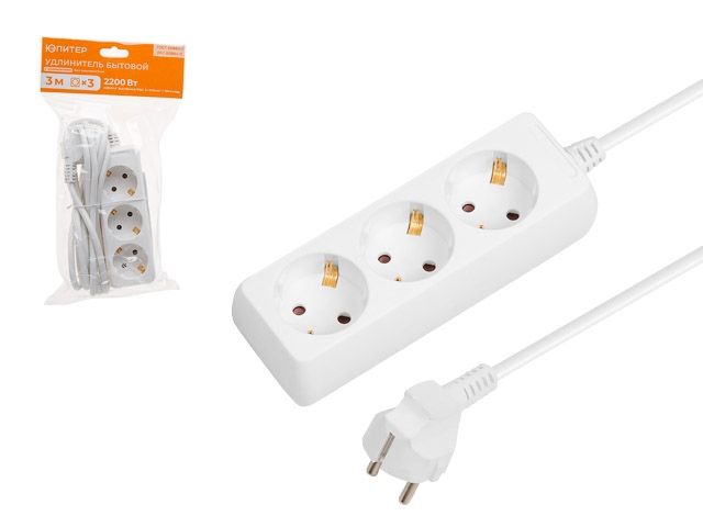 Удлинитель 3м (3 роз., 2,2кВт, с/з, ПВС 3х0,75) Юпитер