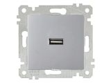 Розетка 1-ая USB (скрытая, без рамки) серебро, RITA, MUTLUSAN