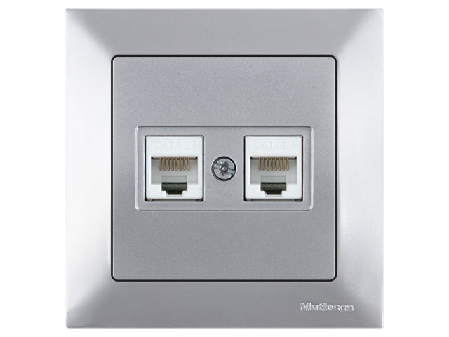 Розетка компьютерная 2xRJ45 (Cat5e, скрытая) серебро, DARIA, MUTLUSAN