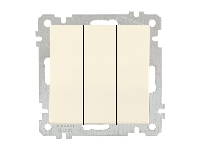 Image 1 Выключатель 3-клав. (скрытый, без рамки, пруж. зажим) кремовый, DARIA, MUTLUSAN