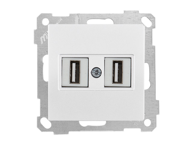 Розетка компьютерная 2хUSB (скрытая, без рамки) белая (не для зарядки), DARIA, MUTLUSAN