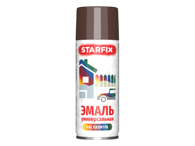 Краска-эмаль аэроз. универсальная коричневый STARFIX 520мл (8016)
