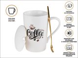 Кружка керамическая с крышкой и ложкой, 350 мл., COFFEE DAY, PERFECTO LINEA