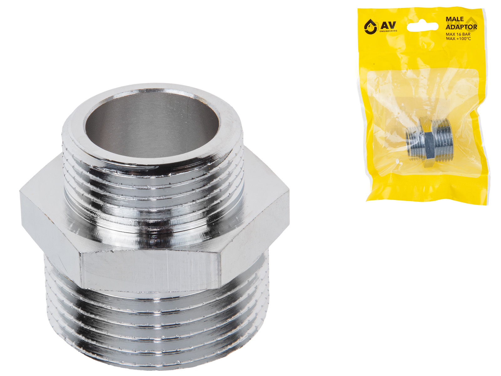 Ниппель ред. 1" нар. х 3/4" нар. ХРОМ, AV Engineering (инд. упак.)
