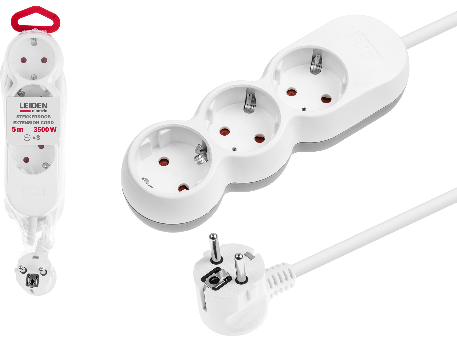 Удлинитель 5м (3 роз., 3,5кВт, с/з, ПВС 3х1,5) LEIDEN ELECTRIC