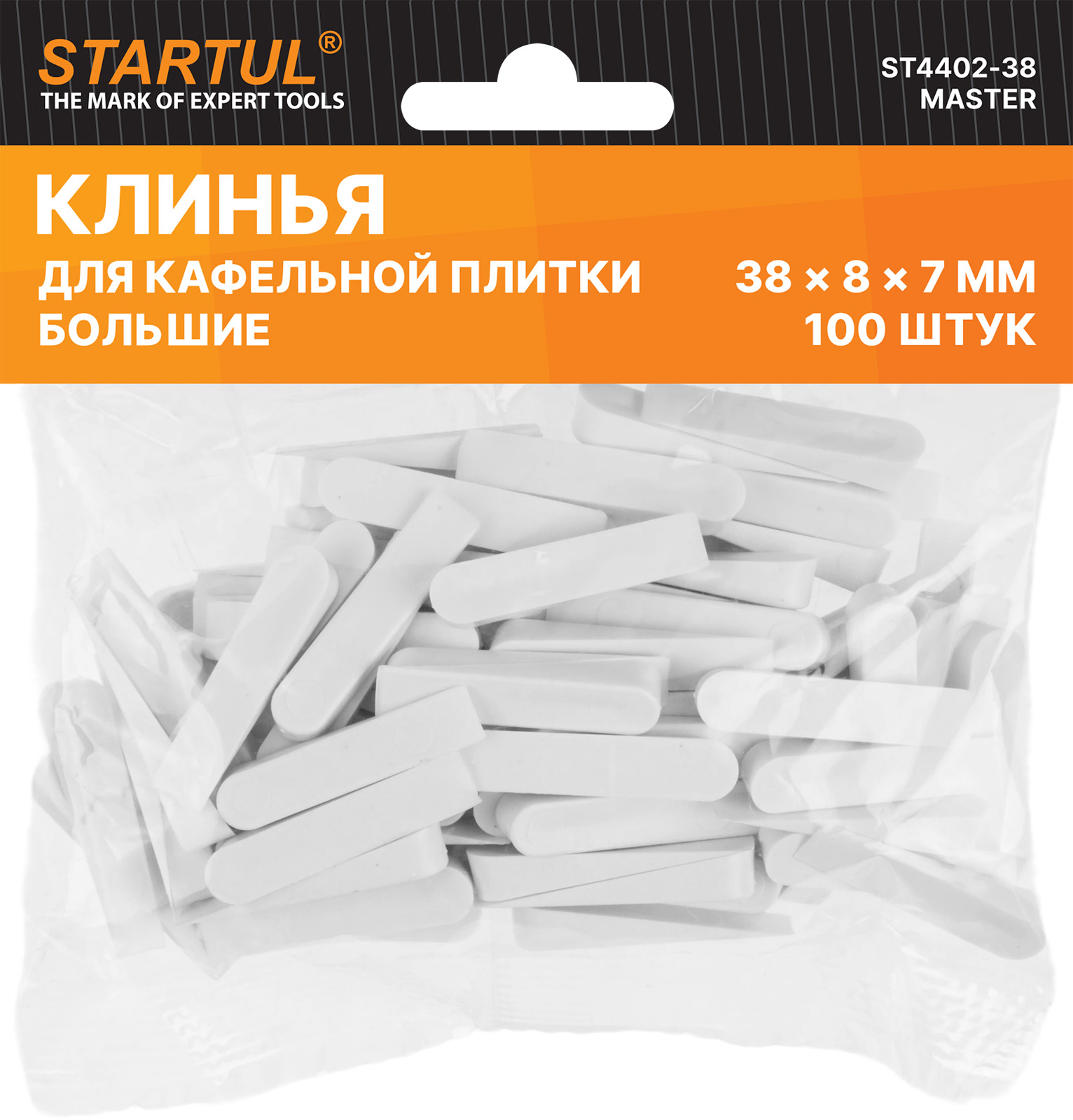 Клин д/каф. плитки большой 38х8х7мм 100шт STARTUL MASTER (ST4402-38)