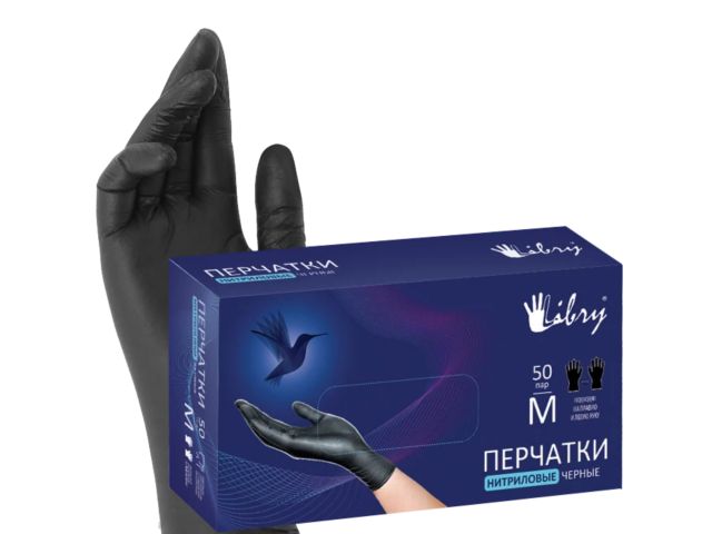 Перчатки нитриловые, р-р XL, уп. 100 шт. черные LIBRY