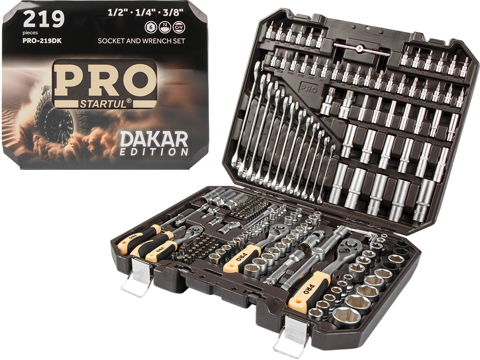 Набор головок и ключей 219пр. 1/4",3/8",1/2" PRO STARTUL DAKAR (PRO-219DK)