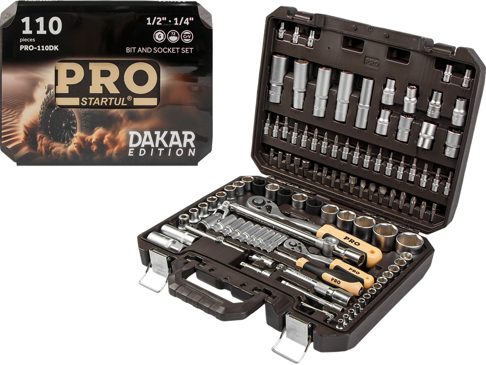 Набор головок и бит 110пр. 1/4",1/2" PRO STARTUL DAKAR (PRO-110DK)