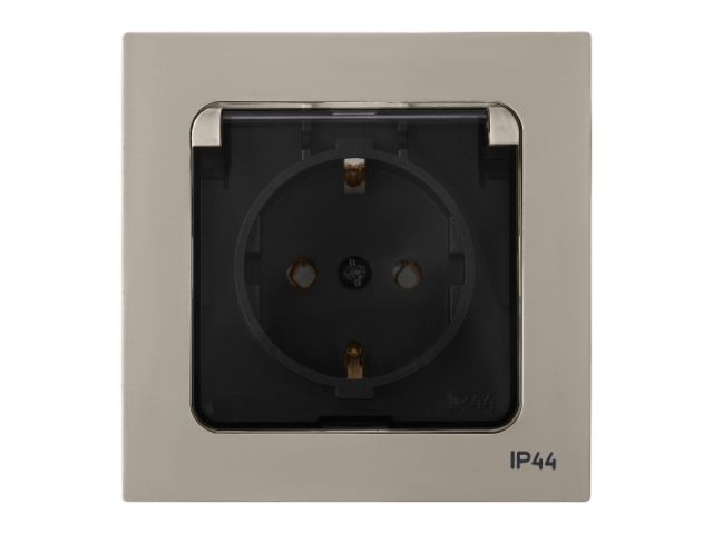 Image 1 Розетка 1-ая с з/к крышкой прозрачн (скрытая, с/з, брызг. защ.) песочн, Astrum, BYLECTRICA