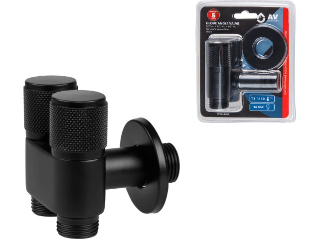 Кран вентильный угловой 1/2" нар. Х 1/2" нар. Х 1/2" нар. установочный черный, AV Engineering
