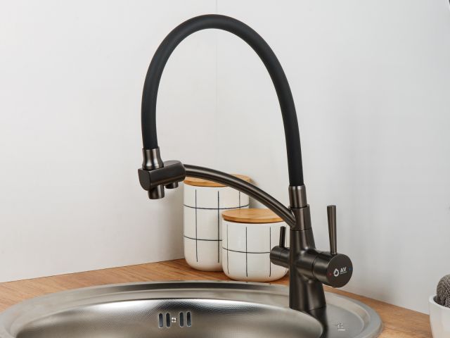 Image 4 Смеситель для кухни (Lt) D35, серия LUX с краном для пит. воды графит AV Engineering