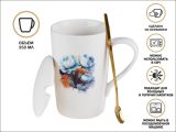 Кружка керамическая с крышкой и ложкой, 350 мл., PEONY, PERFECTO LINEA