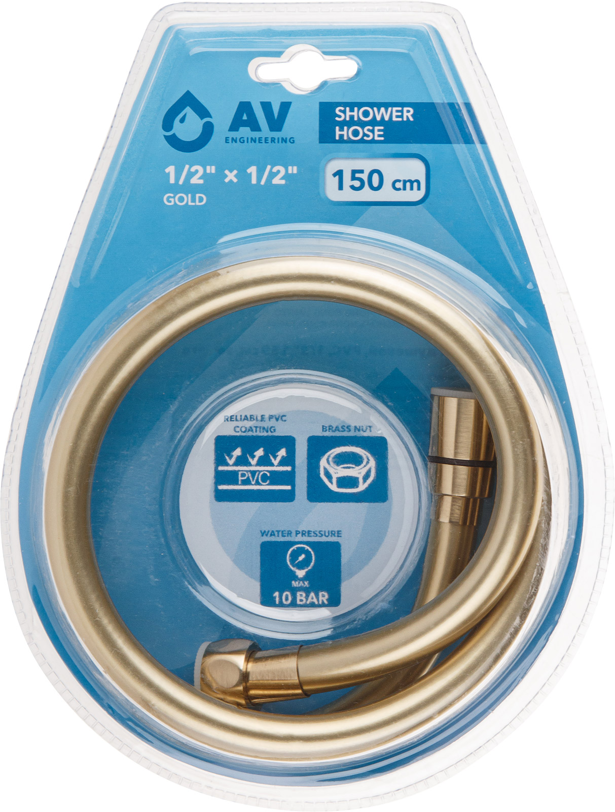 Шланг душевой, PVC, 1/2" г-г 150 см, золото, AV Engineering