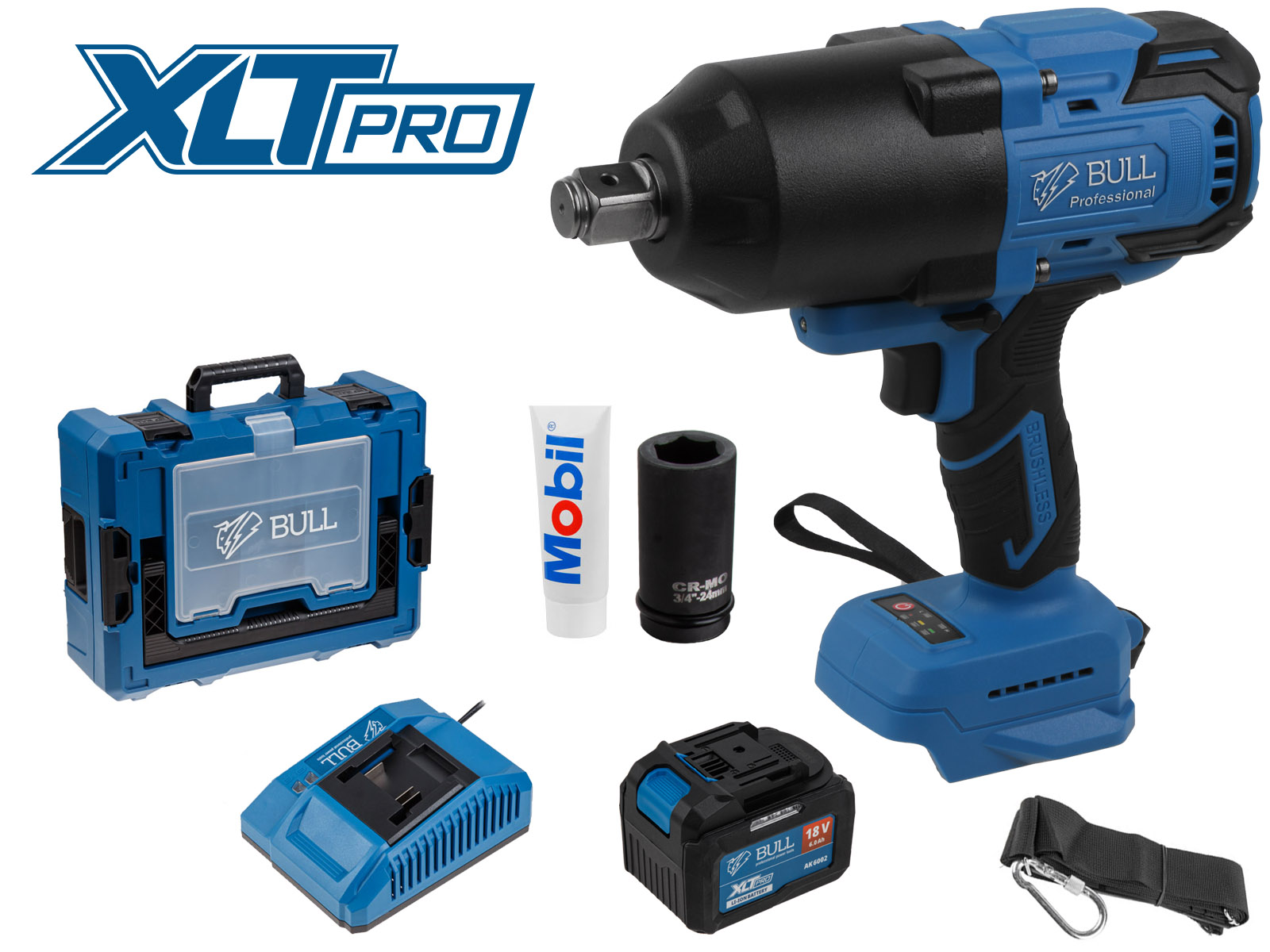 Аккум. ударный гайковерт BULL SC 1810 Xcase, XLTpro, БЕСЩЕТ., 18 В, 1500 Н*м, 3/4", 1х6 А*ч, з/у 6 А