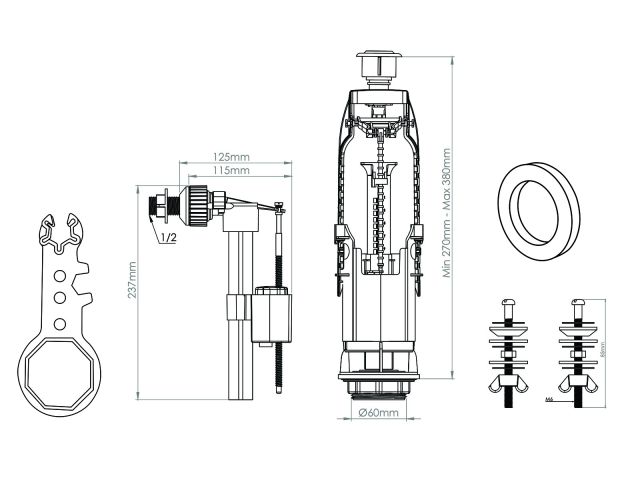 Image 2 Арматура для смывного бачка, однорежимная, с боковой подводкой, AV Engineering