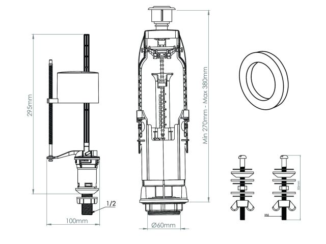 Image 2 Арматура для смывного бачка, однорежимная, с нижней подводкой, AV Engineering