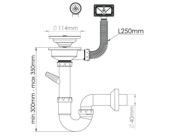 Image 2 Сифон для кухни прямоточный с аварийным выходом, отвод, выпуск 70мм, 1 1/2"-40/50мм, AV Engineering