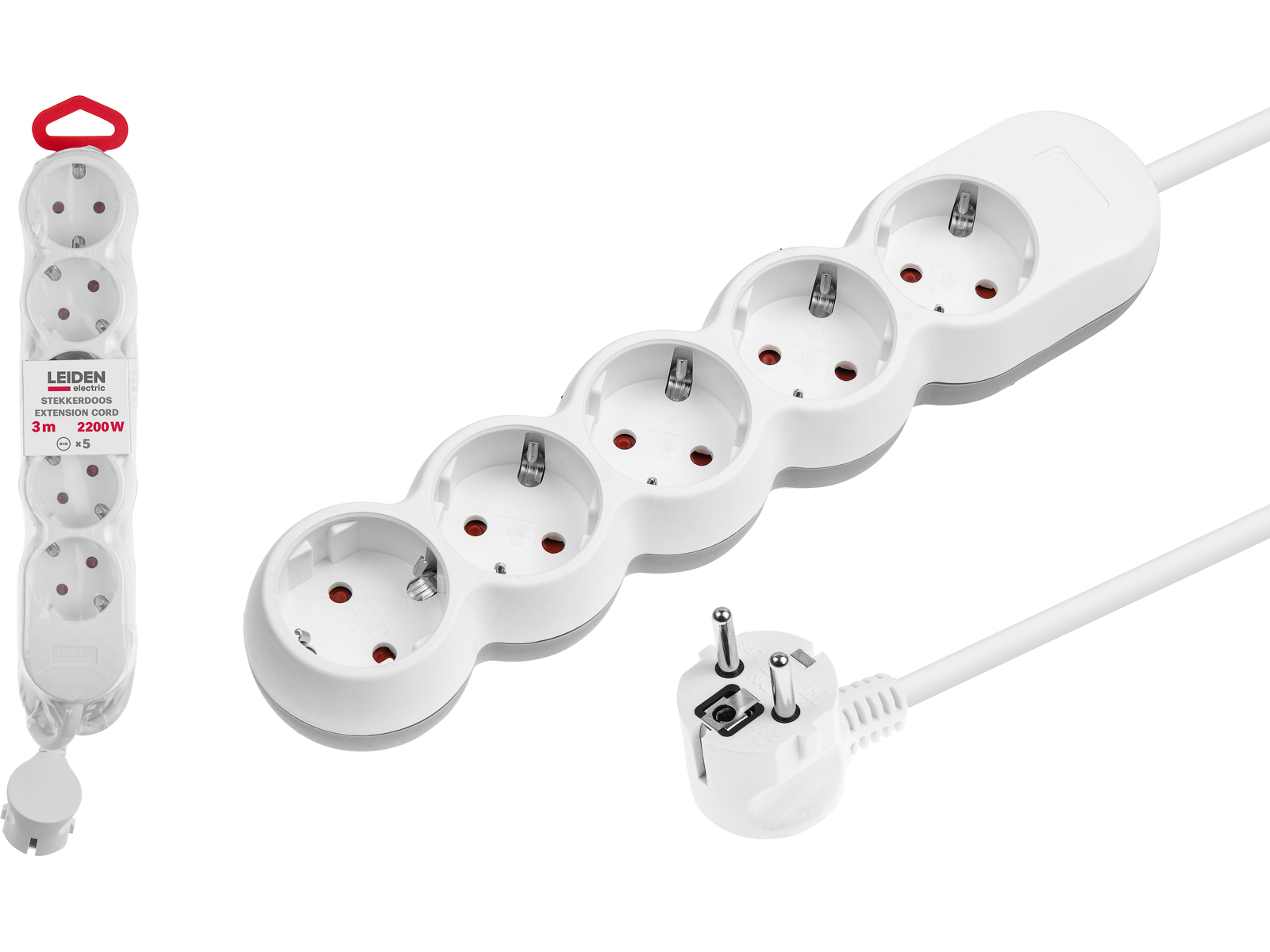 Удлинитель 3м (5 роз., 2,2кВт, с/з, ПВС 3х0,75) LEIDEN ELECTRIC