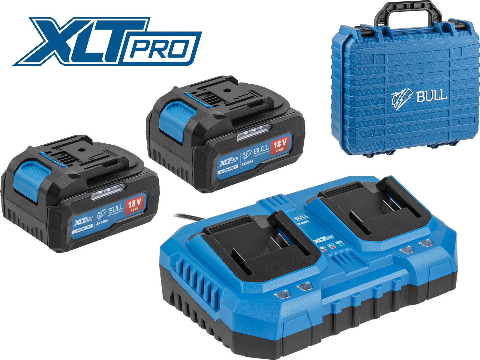 Набор аккумулятор 2х4 А*ч и зарядное устройство 2х4 А BULL XLTpro в чем. SET