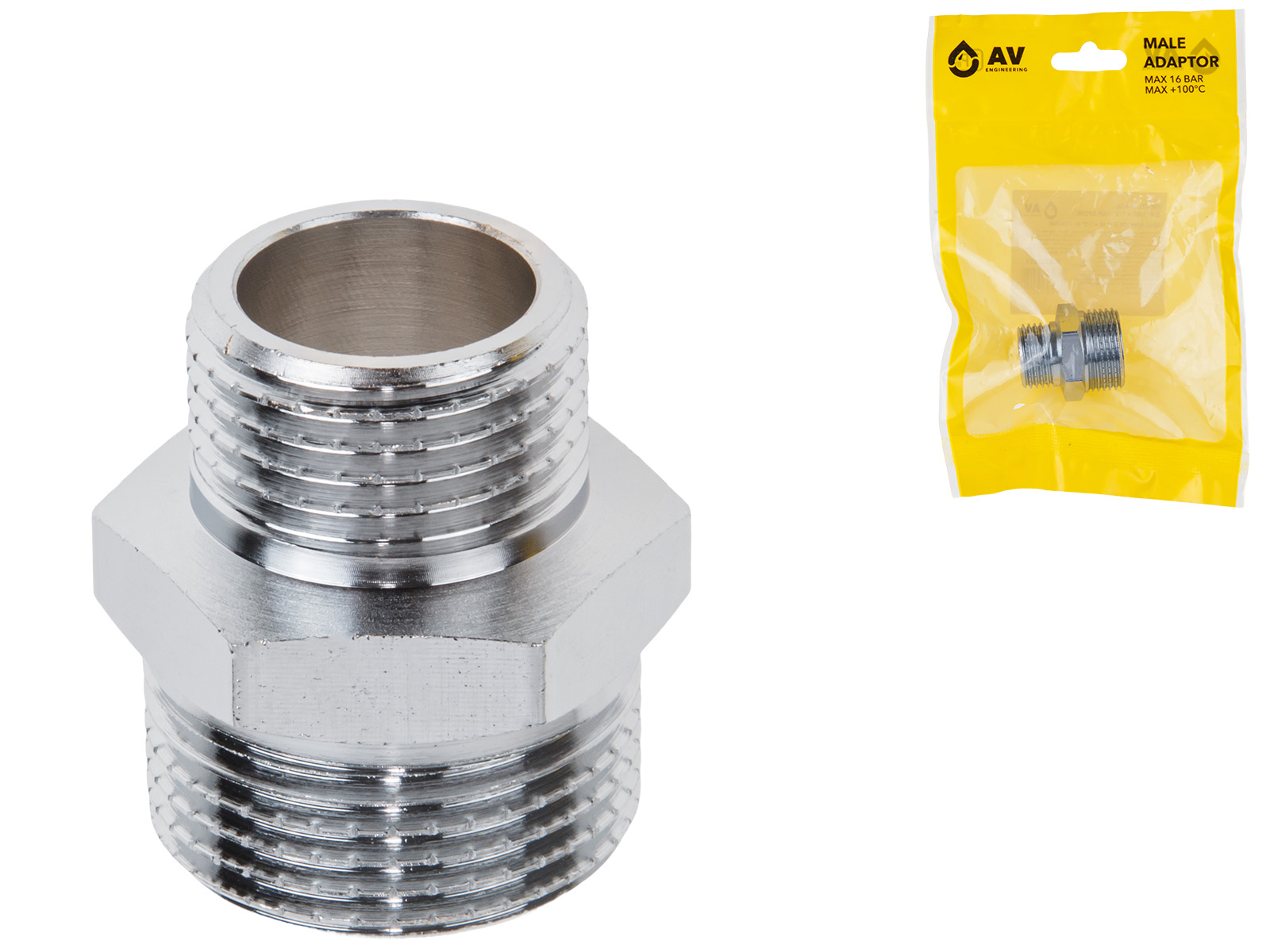 Ниппель ред. 3/4" нар. х 1/2" нар. ХРОМ, AV Engineering (инд. упак.)