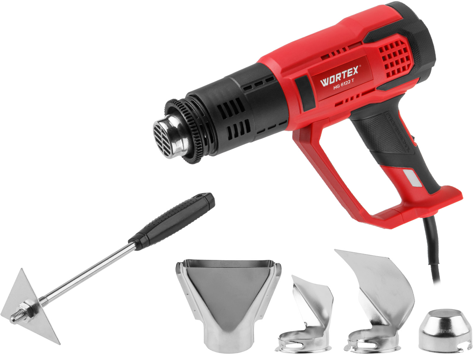 Термовоздуходувка WORTEX HG 6122 T в кор. + набор сопл 2000 Вт, 3 режима., 60-600 °С