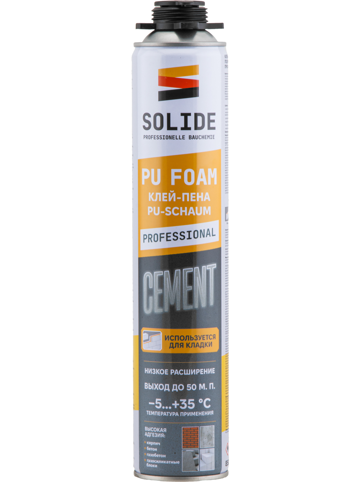 Клей-пена полиуретановая профессиональная  SOLIDE Cement (850 мл)