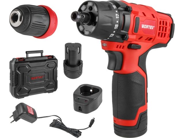 Аккум. дрель-шуруповерт WORTEX BD 1215 LiSET в чем. 12 В, 30 Н*м, 2х1.5 А*ч, БЗП 10 мм