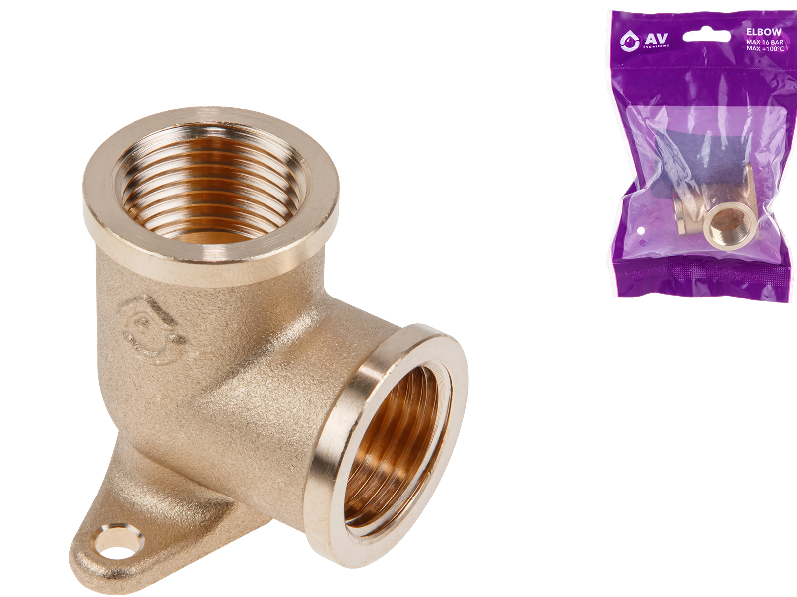 Колено 1/2" вн.-вн. с ограничителем, AV Engineering (инд. упак.)