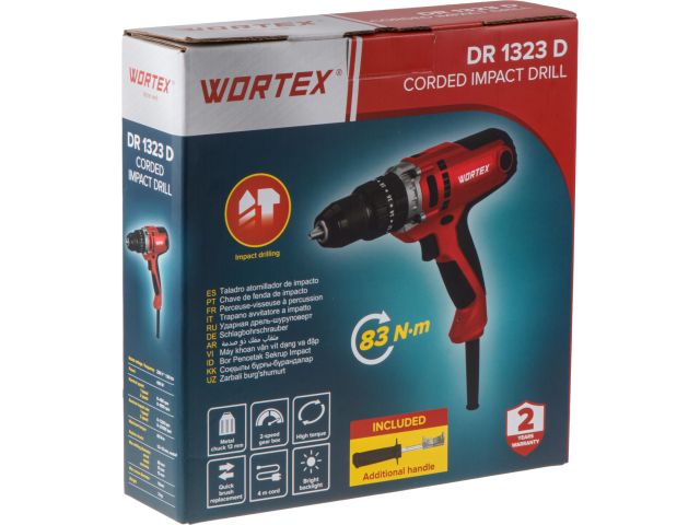 Image 6 Дрель-шуруповерт ударная WORTEX DR 1323 D в кор. 450 Вт, 83 Нм, 2 скор., БЗП 1.5-13 мм, 4 м шнур