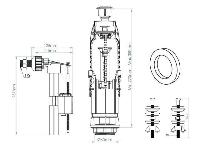 Image 2 Арматура для смывного бачка, однорежимная, с боковой подводкой, AV Engineering