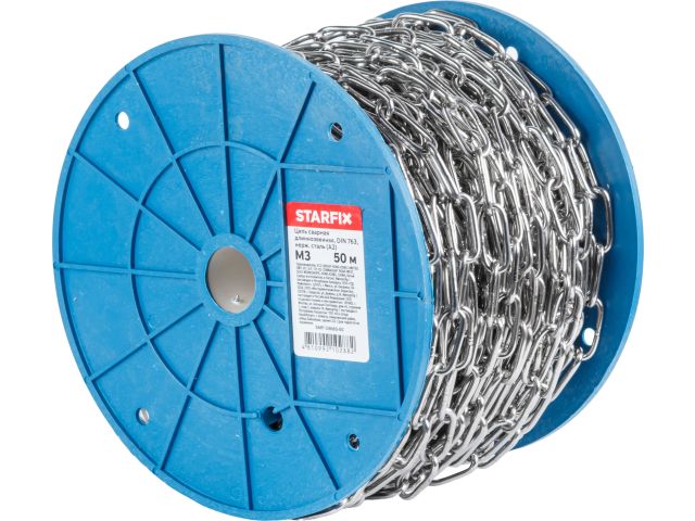Image 1 Цепь сварная длиннозвенная М3 нерж.сталь (А2), DIN 763 (бухта 50м) STARFIX