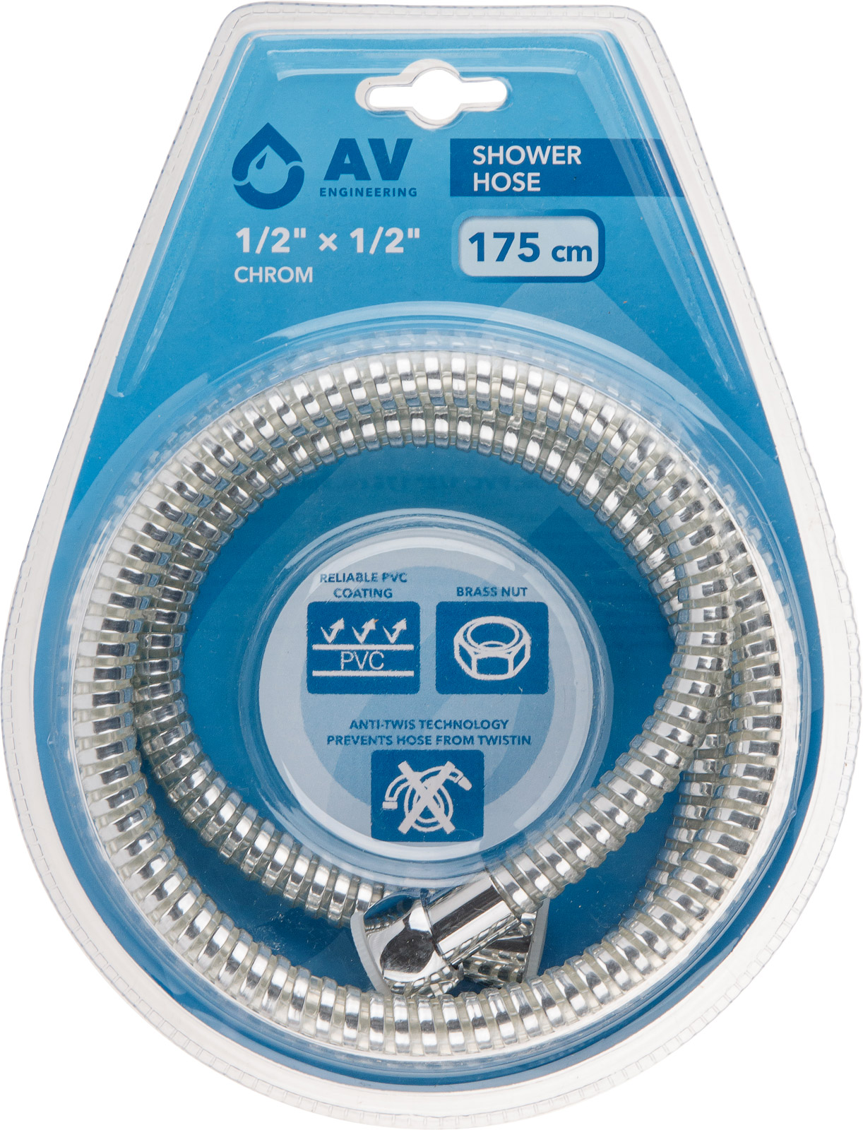 Шланг душевой, PVC, 1/2" г-г 175 см, хром, AV Engineering