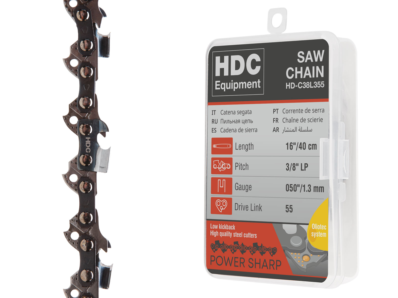 Цепь 40 см 16" 3/8" LP 1.3 мм 55 зв. (в пласт. боксе) HDC
