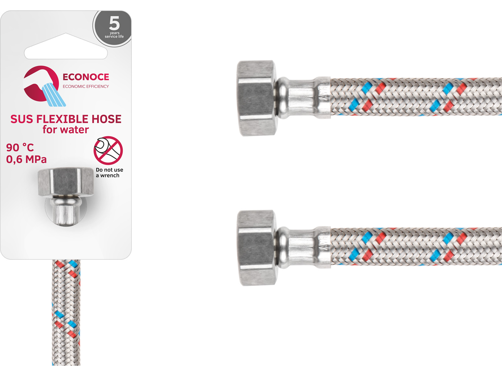 Подводка гибкая, SUS, гайка 1/2" - гайка 1/2" 50см ECONOCE