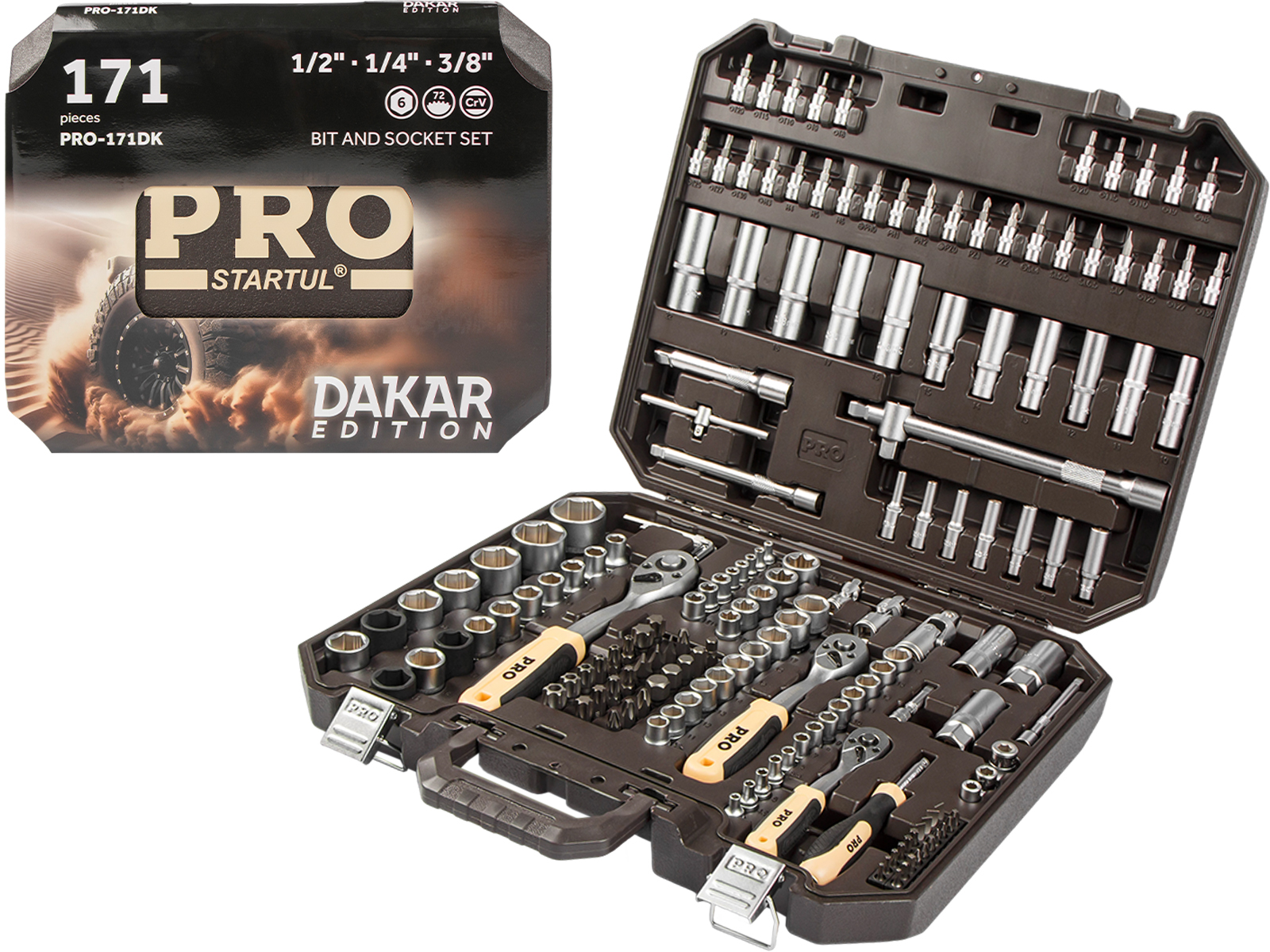 Набор головок и бит 171пр. 1/4",3/8",1/2" PRO STARTUL DAKAR (PRO-171DK)