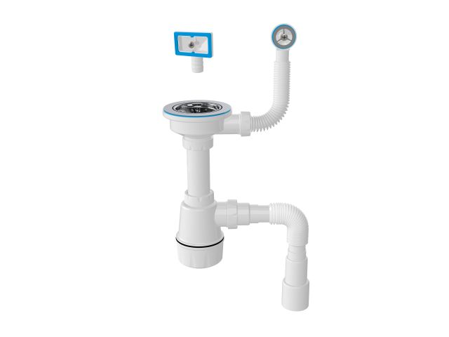 Image 2 Сифон для кухни, два перелива, пластик. винт, выпуск 3 1/2, с гибкой трубой 1/2" - 40/50мм, AV Engin