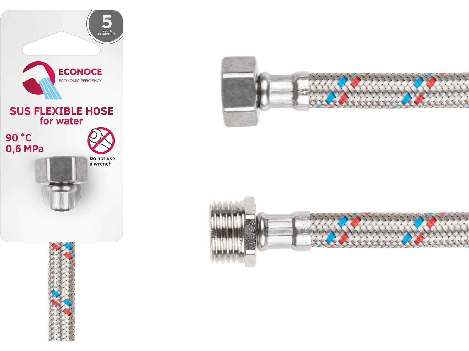 Подводка гибкая, SUS, гайка 1/2" - штуцер 1/2" 150см ECONOCE