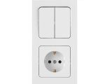 Блок выкл. 2 клав. + розетка (открытая, с/з, брызг. защ.) белая, Astrum, Bylectrica