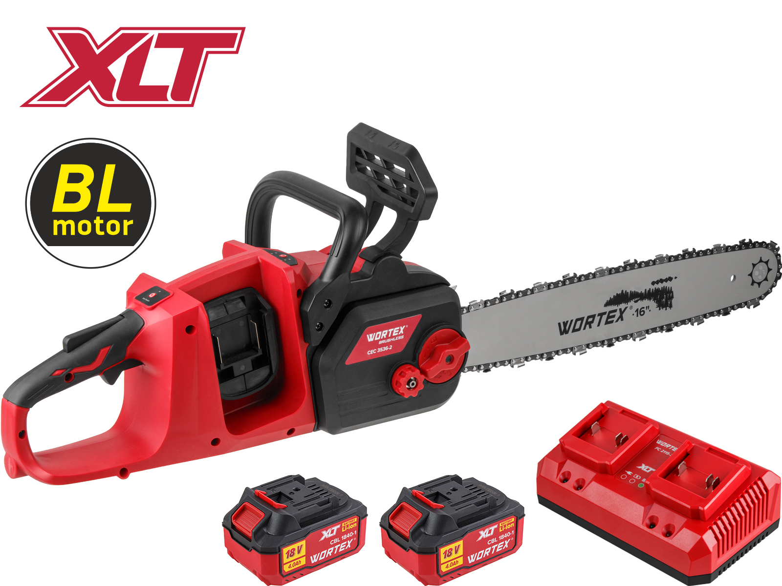 Аккум. пила цепная WORTEX CEC 3536-2 шина 40 см (16"), 3/8" LP, 1.3 мм ALL1 XLT SET БЕСЩЁТ, 18В+18В