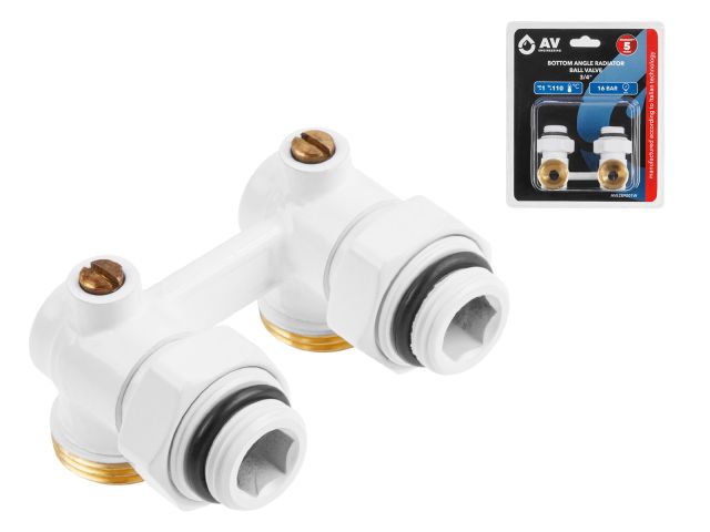 Image 1 Клапан угловой шаровый 3/4" нар. для радиатора (мультифлекс), Белый, AV Engineering (инд. упак.)